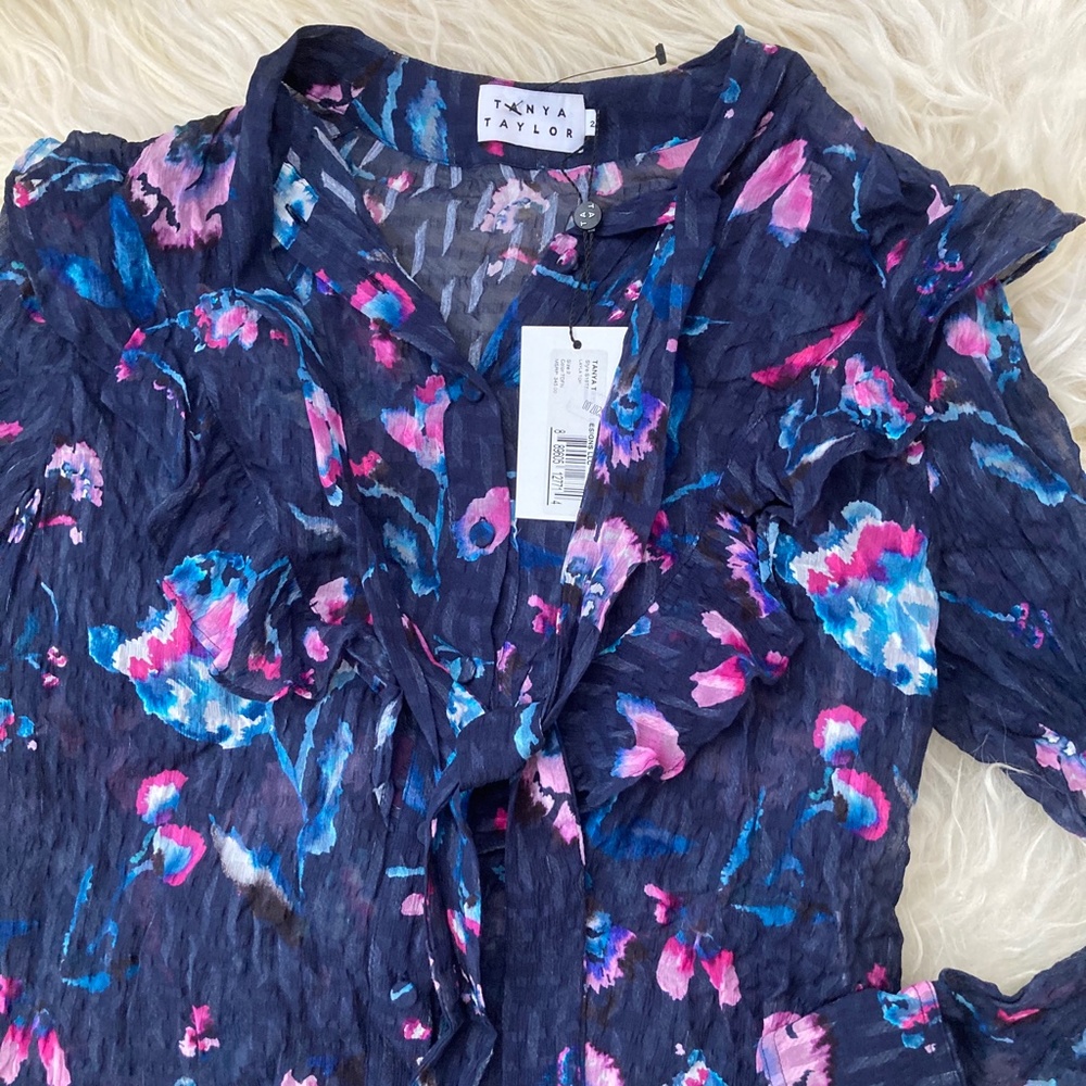 TANYA TAYLOR Silk Floral Print Blouse - Picture 7 of 15